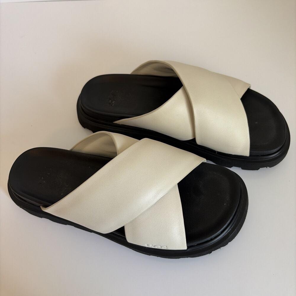 UGG Women's Capitelle Crossband Leather Platform Slides Sandals Size 7 Jasmine